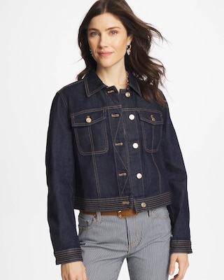 TWWデニム deep-navy XS/S-long Denim Trucker Jacket | Chico's